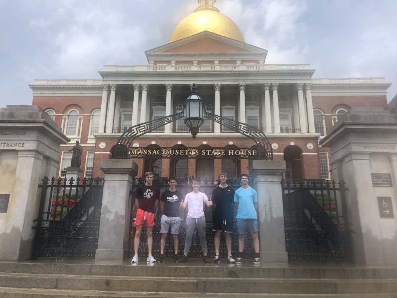 Tour athletes outside the Massachusetts State House in Boston.